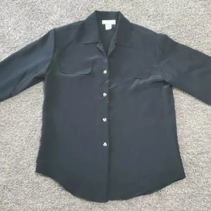 Vintage Women's New Editions Long Sleeve Button Front Shirt Size 8 Black